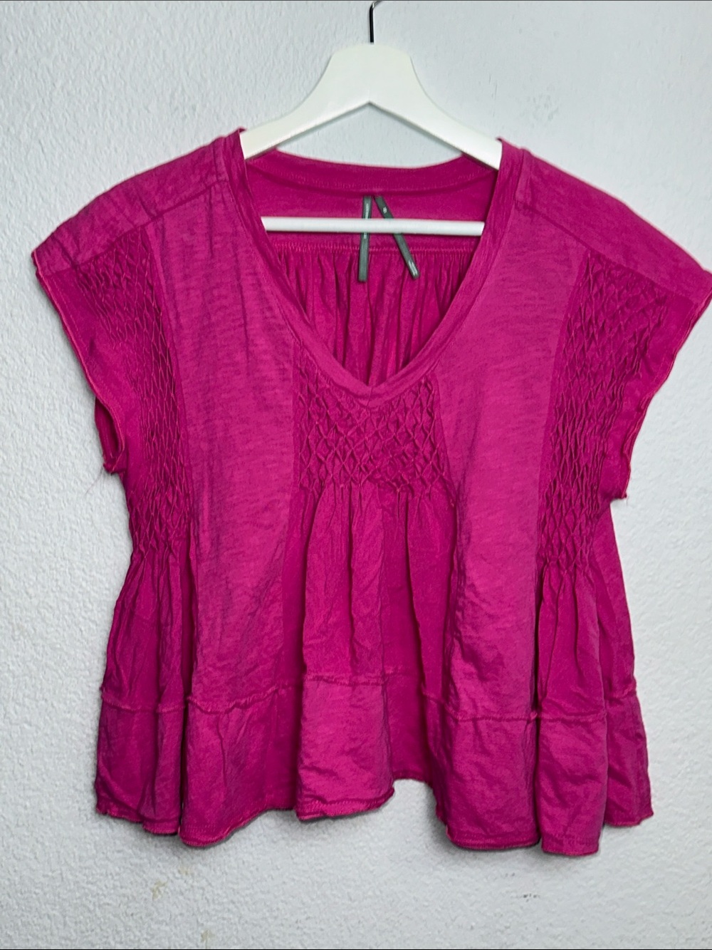 By Anthropologie Smocked Swing Pink Flowy Boho Blouse Cotton Womens XS
